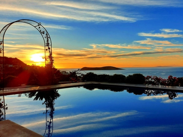 01 Sea view private pool villa for sale Bodrum Gumusluk 2057